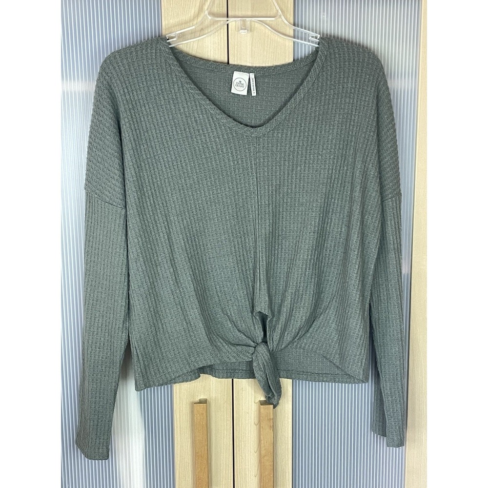Paper Crane‎ Women's Waffle Knit Long Sleeve Tie Top Sweater Sz Small Casual Y2K